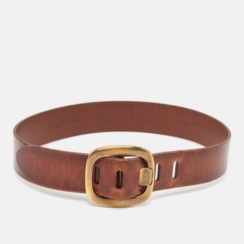 Pre Owned Dolce & Gabbana Brown Leather Buckle Belt 75CM