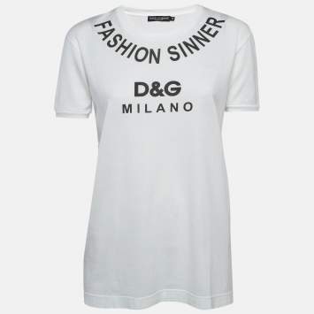 Pre Owned Dolce & Gabbana White Logo Print Cotton Jersey T-Shirt S