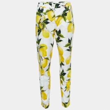 Pre Owned Dolce & Gabbana White Printed Cotton Trousers S