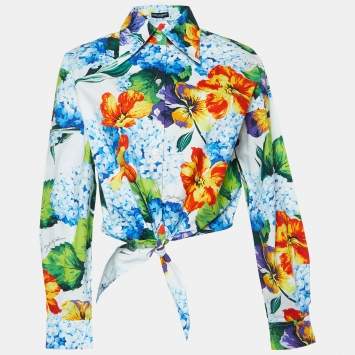 Pre Owned Dolce & Gabbana Multicolor Floral Print Cotton Tie-Up Crop Shirt S