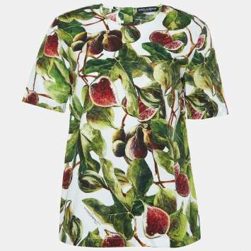 مملوكة مسبقًا Dolce & Gabbana Green/White Fig Print Cotton Blouse S 