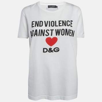 Pre Owned Dolce & Gabbana White Printed Cotton T-Shirt S