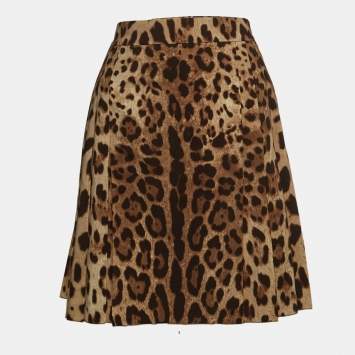 Pre Owned Dolce & Gabbana Brown Leopard Printed Silk Skirt S
