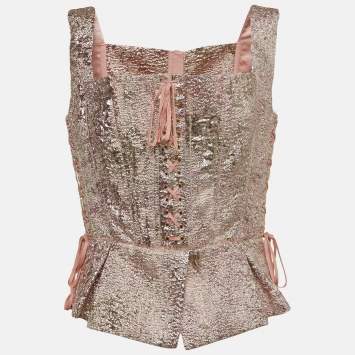 Pre Owned Dolce & Gabbana Metallic Pink Lurex Lace-Up Detail Corset L