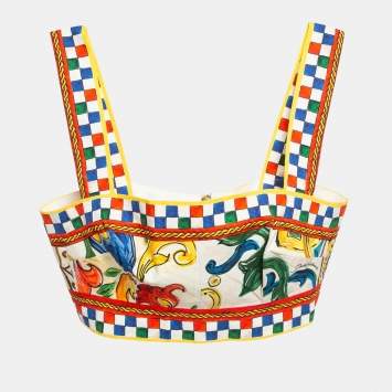 Pre Owned Dolce & Gabbana Multicolor Majolica Print Cotton Crop Top XS