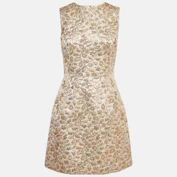Pre Owned Dolce & Gabbana Gold Patterned Jacquard Sleeveless Mini Dress S