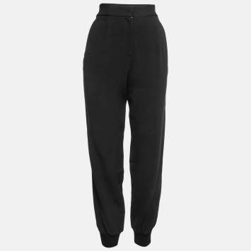 Pre Owned Dolce & Gabbana Black Logo Side Stripe Crepe Joggers XS