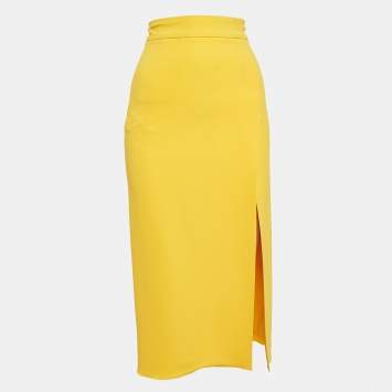 Pre Owned Dolce & Gabbana Yellow Crepe Pencil Skirt XS