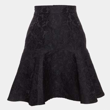 Pre Owned Dolce & Gabbana Black Floral Jacquard Flared Mini Skirt XS