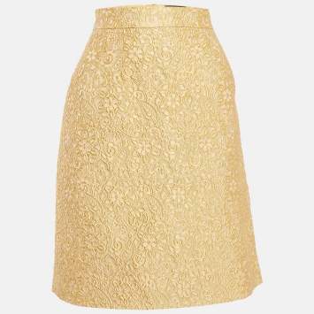 Pre Owned Dolce & Gabbana Yellow Textured Jacquard Pencil Skirt M