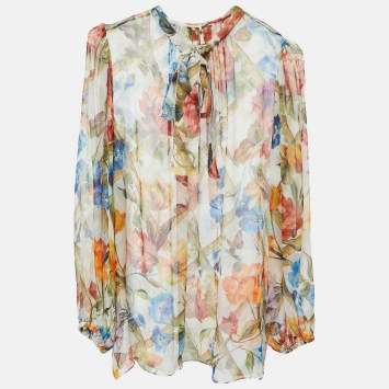 Pre Owned Dolce & Gabbana Multicolor Floral Print Chiffon Silk Blouse M