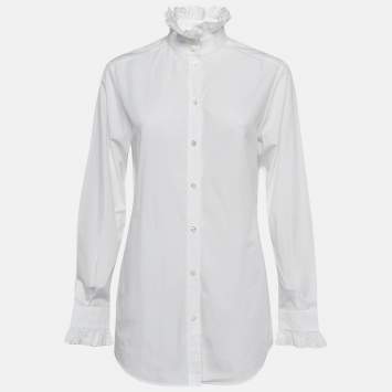 Pre Owned Dolce & Gabbana White Poplin Ruffled Shirt S