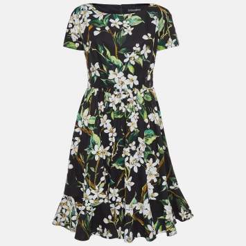 Pre Owned Dolce & Gabbana Black Floral Print Short Dress M