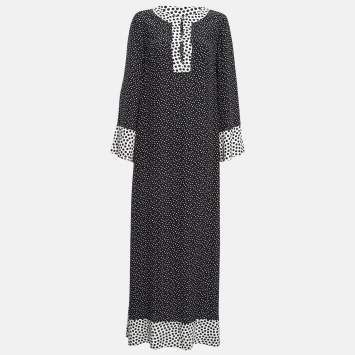 Pre Owned Dolce & Gabbana Black Polka Dots Silk Maxi Dress S