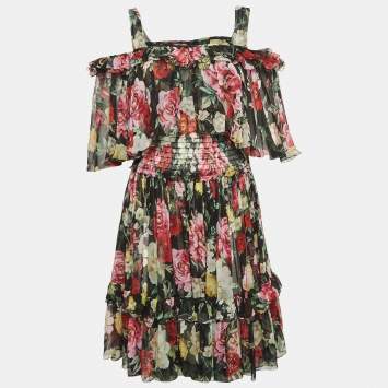 Pre Owned Dolce & Gabbana Black Floral Print Sleeveless Short Dress M