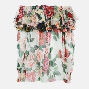 Pre Owned Dolce & Gabbana Multicolor Floral Print Silk Crepe Off Shoulder Top S