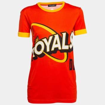 Pre Owned Dolce & Gabbana Orange Royals Print Cotton T-Shirt S