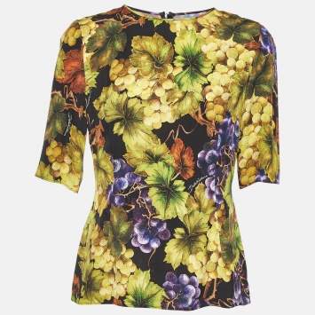 Pre Owned Dolce & Gabbana Black Floral Print Silk Top L