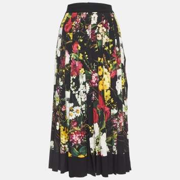 Pre Owned Dolce & Gabbana Black Floral Print Silk Blend Midi Skirt XL