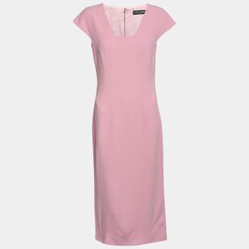 Pre Owned Dolce & Gabbana Pink Crepe Midi Sheath Dress S
