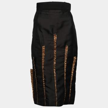 Pre Owned Dolce & Gabbana Black/Gold Silk Ruffled Midi Skirt M