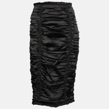 Pre Owned D&G Black Silk Ruched Detail Midi Skirt L