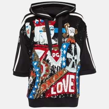 Pre Owned Dolce & Gabbana Black Sequin Cotton Knit Hoodie M