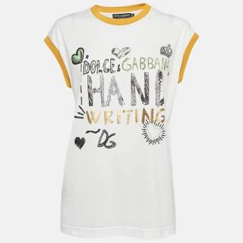 Pre Owned Dolce & Gabbana White Printed Jersey Sleeveless T-Shirt S