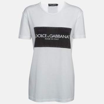 Pre Owned Dolce & Gabbana White Printed Cotton Knit T-Shirt S