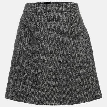 Pre Owned Dolce & Gabbana Grey Herringbone Wool Blend Mini Skirt M