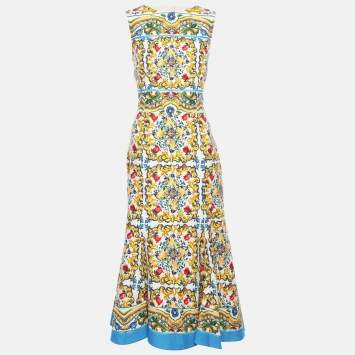 Pre Owned Dolce & Gabbana Multicolor Majolica Printed Cotton Sleeveless Midi Dress M