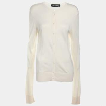 Pre Owned Dolce & Gabbana Cream Silk Knit Button Front Cardigan L
