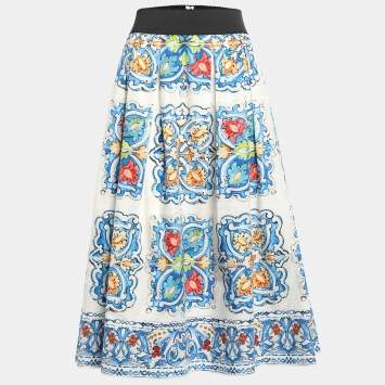 Pre Owned Dolce & Gabbana Multicolor Floral Print Cotton Midi Skirt L