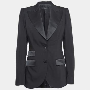 Pre Owned Dolce & Gabbana Black Wool and Satin Trim Single Breasted Blazer M