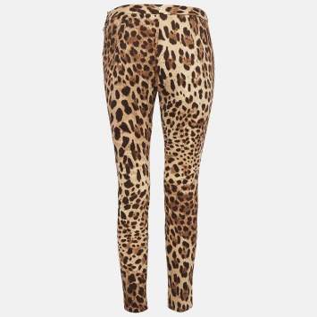Pre Owned Dolce & Gabbana Brown Leopard Print Stretch Cotton Trousers S