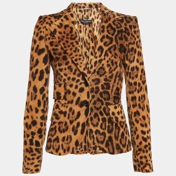 Pre Owned Dolce & Gabbana Brown Leopard Print Corduroy Single Breasted Blazer S