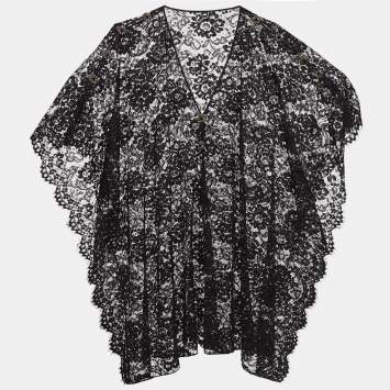 Pre Owned Dolce & Gabbana Black Lace Button Detail Kaftan Dress M