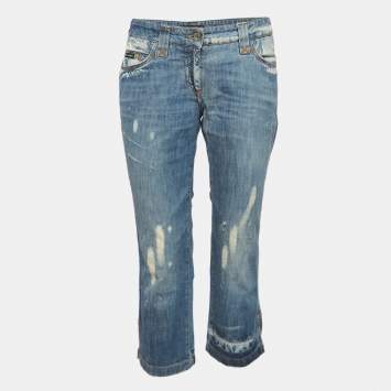 Pre Owned Dolce & Gabbana Blue Bleached Denim Skinny Jeans M Waist 34"