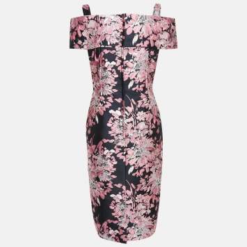 Pre Owned Dolce & Gabbana Black/Pink Lurex Jacquard Off-Shoulder Midi Dress L