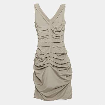 Pre Owned Dolce & Gabbana Grey Silk Ruched Mini Dress S