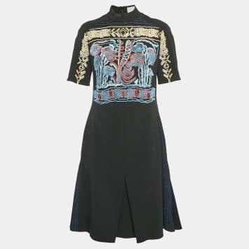 Pre Owned Peter Pilotto Black Embroidered Crepe Lace Trim Short Dress M
