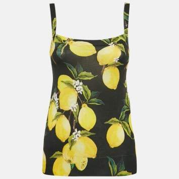 Pre Owned Dolce & Gabbana Black Lemon Print Knit Camisole S