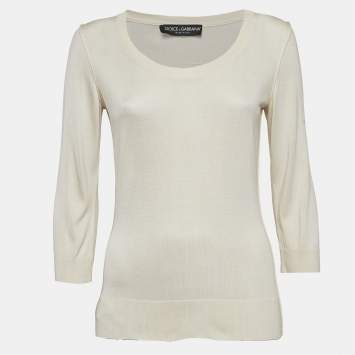 Pre Owned Dolce & Gabbana Light Beige Jersey Full Sleeve Round Neck Jumper S