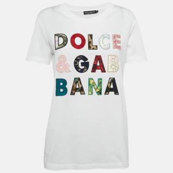 Pre Owned Dolce & Gabbana White Applique Cotton Crew Neck T-Shirt S