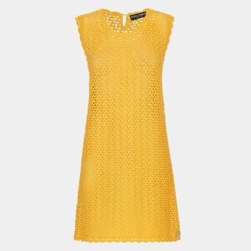Pre Owned Dolce & Gabbana Yellow Crochet Sleeveless Mini Dress L