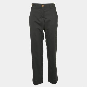 Pre Owned Dolce & Gabbana Black Wool Logo Metal Detail Trousers L