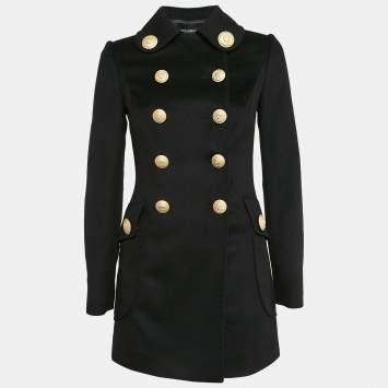 Pre Owned Dolce & Gabbana Black Wool Felt Double Breasted Coat S