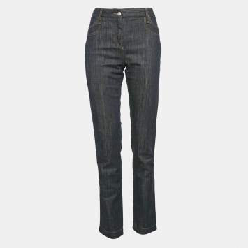 Pre Owned Dolce & Gabbana Indigo Blue Logo Applique Denim Jeans M Waist 32" 