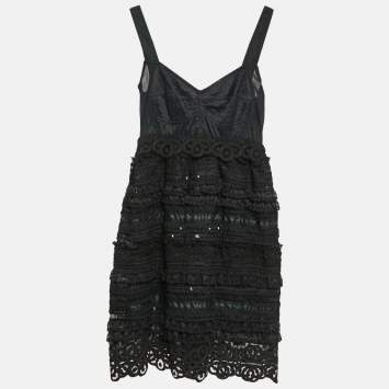 Pre Owned Dolce & Gabbana Black Jersey and Crepe Ruffled Mini Dress S