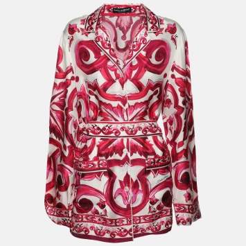 Pre Owned Dolce & Gabbana Multicolor Majolica Print Silk Top M